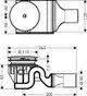 Technisches Zeichnungsdiagramm eines Ablaufgarnitur-Systems von Hansgrohe, mit verschiedenen Ansichten und detaillierten Maßen.